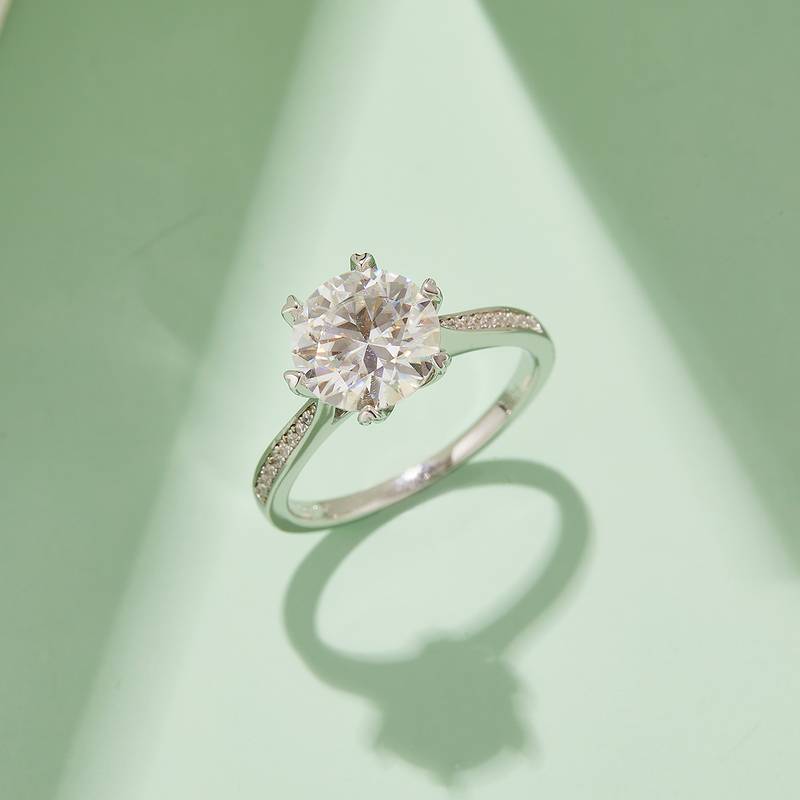 时来运转S925银镀白金MoissaniteWomen's Ring3.0ctD级